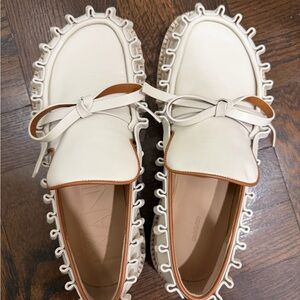 JW ANDERSON White Leather Flats with Tan Accents
